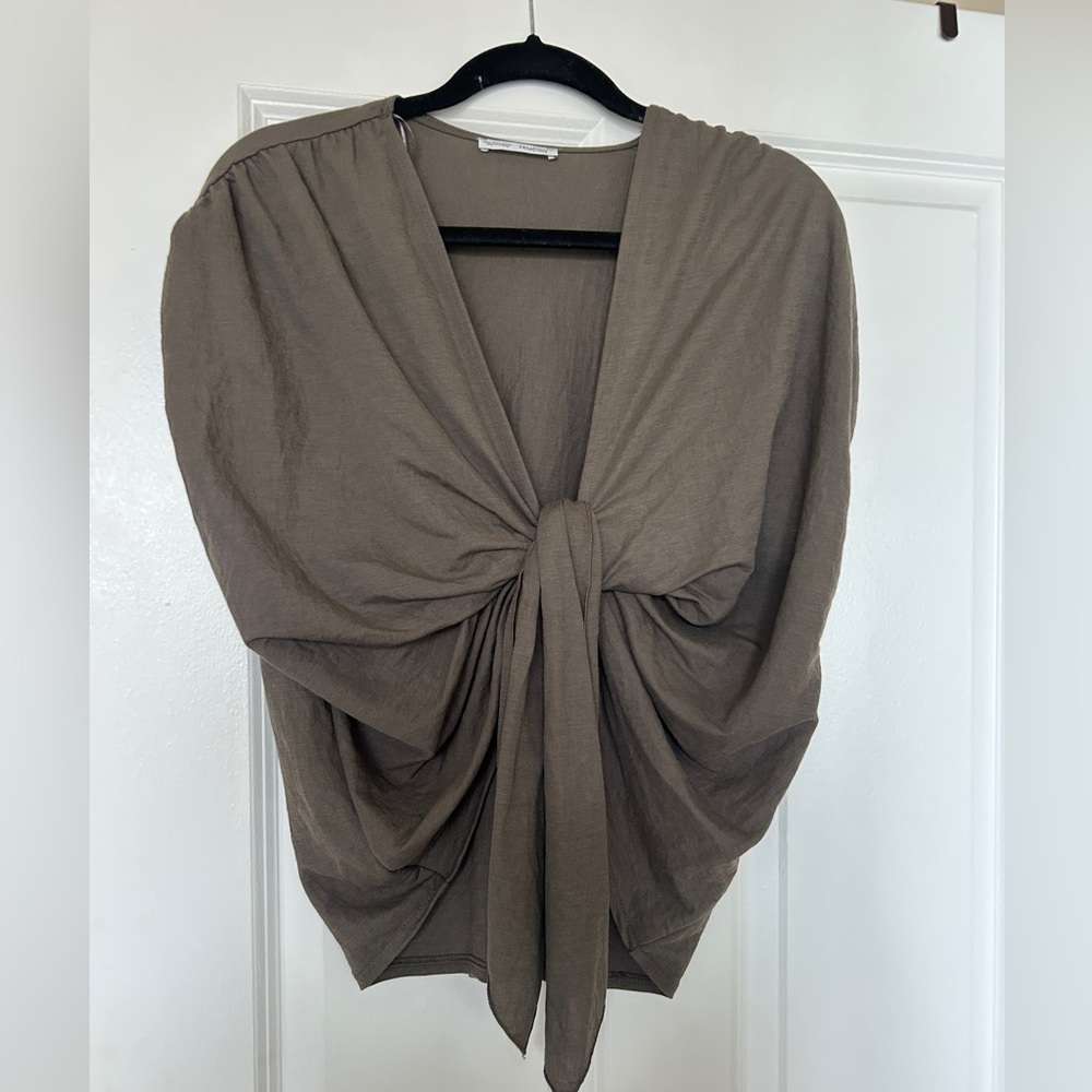 Zara Taupe Blouse with Tie Detail